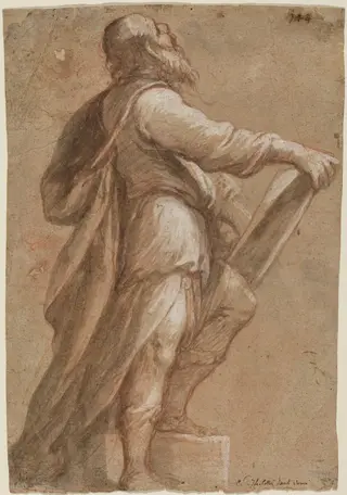 A Saint Holding a Book, by Gioacchino Assereto, chalk, 1640