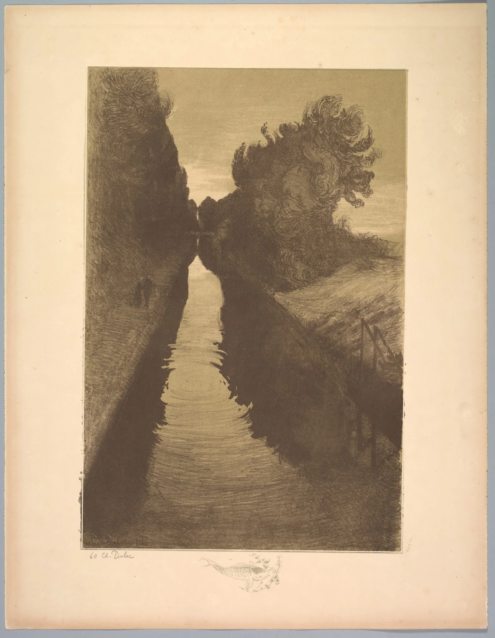 Suite de Paysages: Landscape, Plate 1, Remarque, A Fish, detail