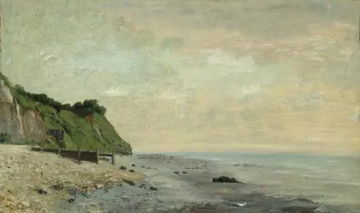 Cliffs on the Sea Coast: Small Beach, Sunrise (Falaise au bord de la mer, vu Petite Plage, soleil levant), by Gustave Courbet, oil, 1865