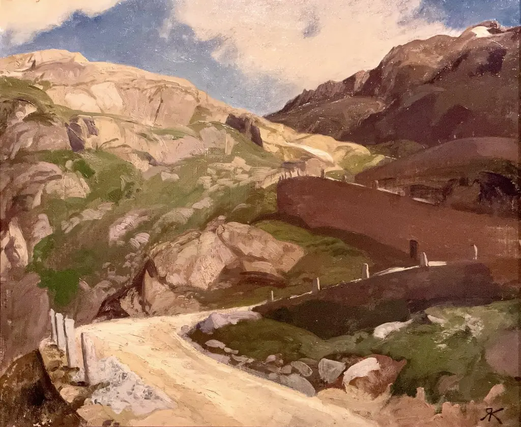 Studie der Gotthardstrasse 1873, by Rudolf Koller, oil, 1873