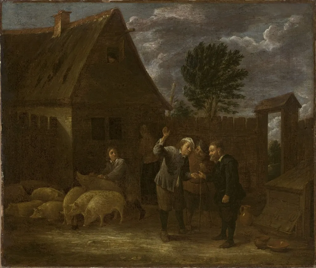 Landscape with a seller of pigs, by David Teniers the Younger, oil