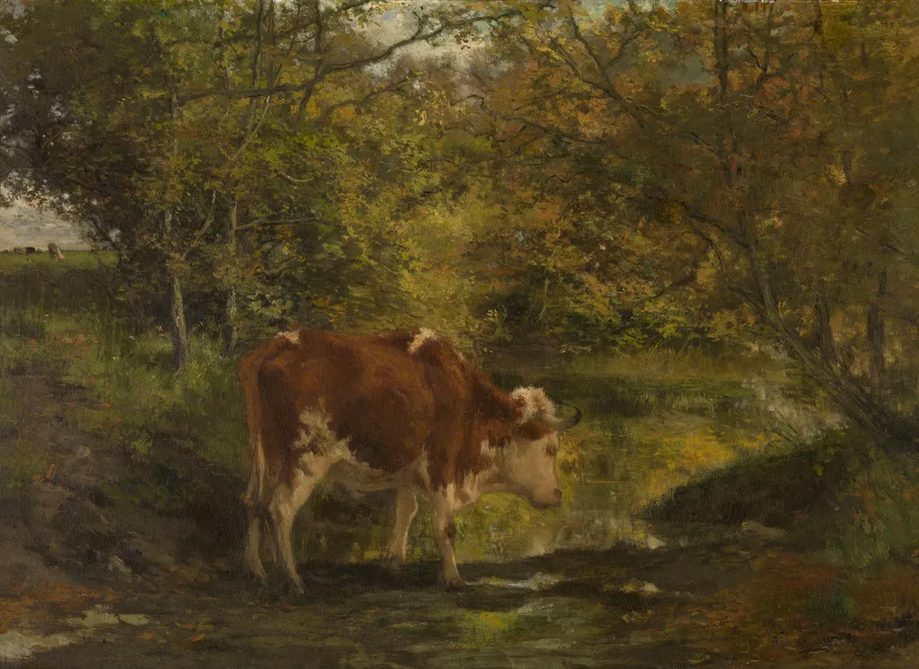 Cow at the Ditch, by Hippolyte Boulenger, oil, 1864