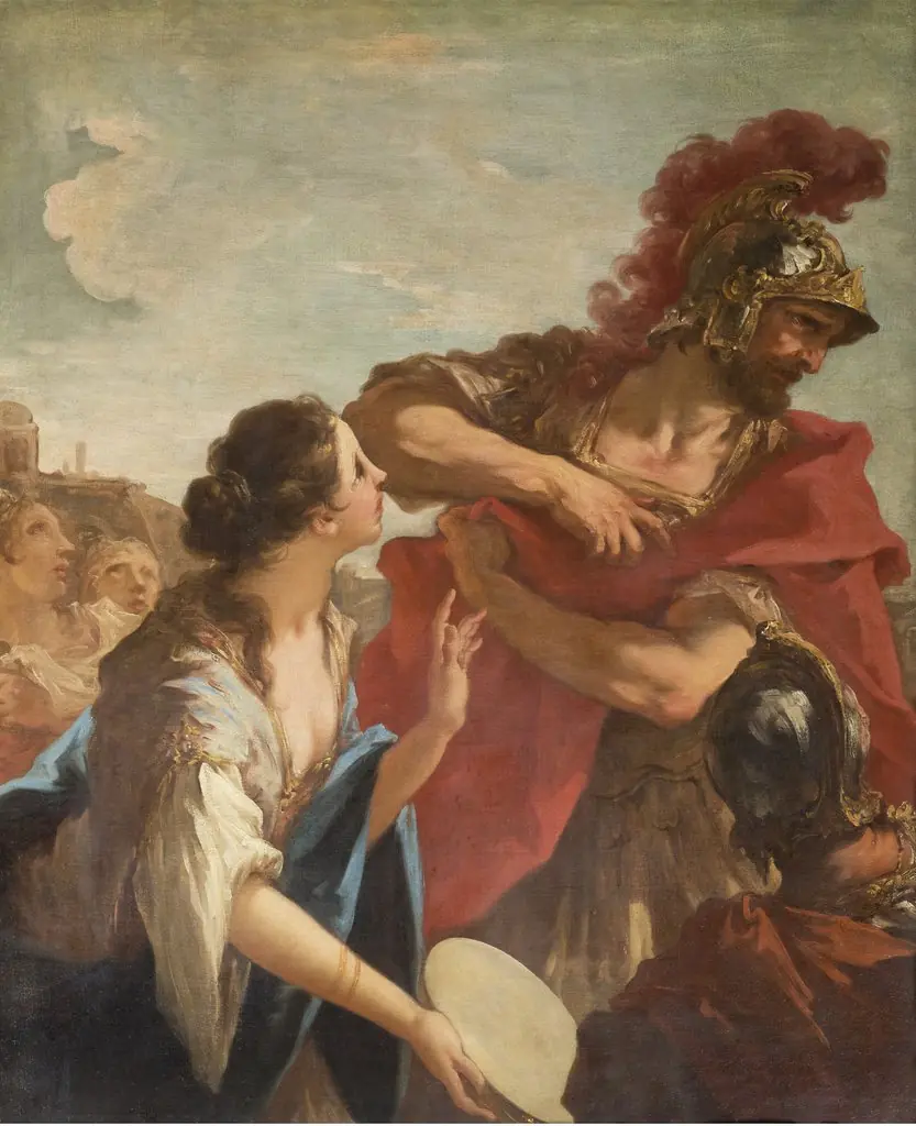 Jephthah returning from Battle is greeted by his Daughter, by Giovanni Antonio Pellegrini, oil, 1710