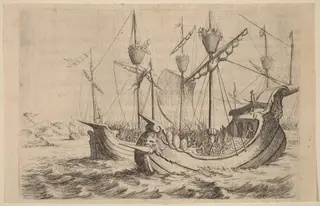 Hannibal's Navy Battling the Rhodians, by Willem Basse, ink, 1634