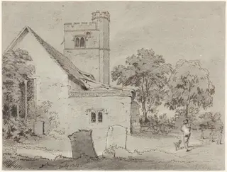Aldenham Church, Hertfordshire, by Henry Monro, chalk, 1812
