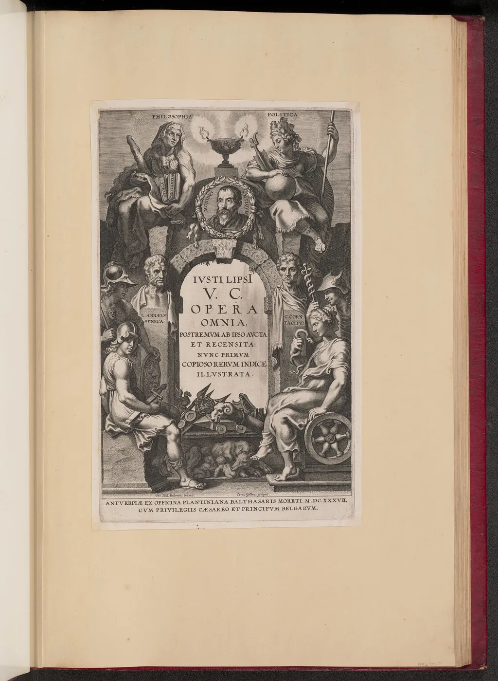 Title Page for Justus Lipsius, Opera Omnia, I, by Cornelis Galle I, ink, 1637