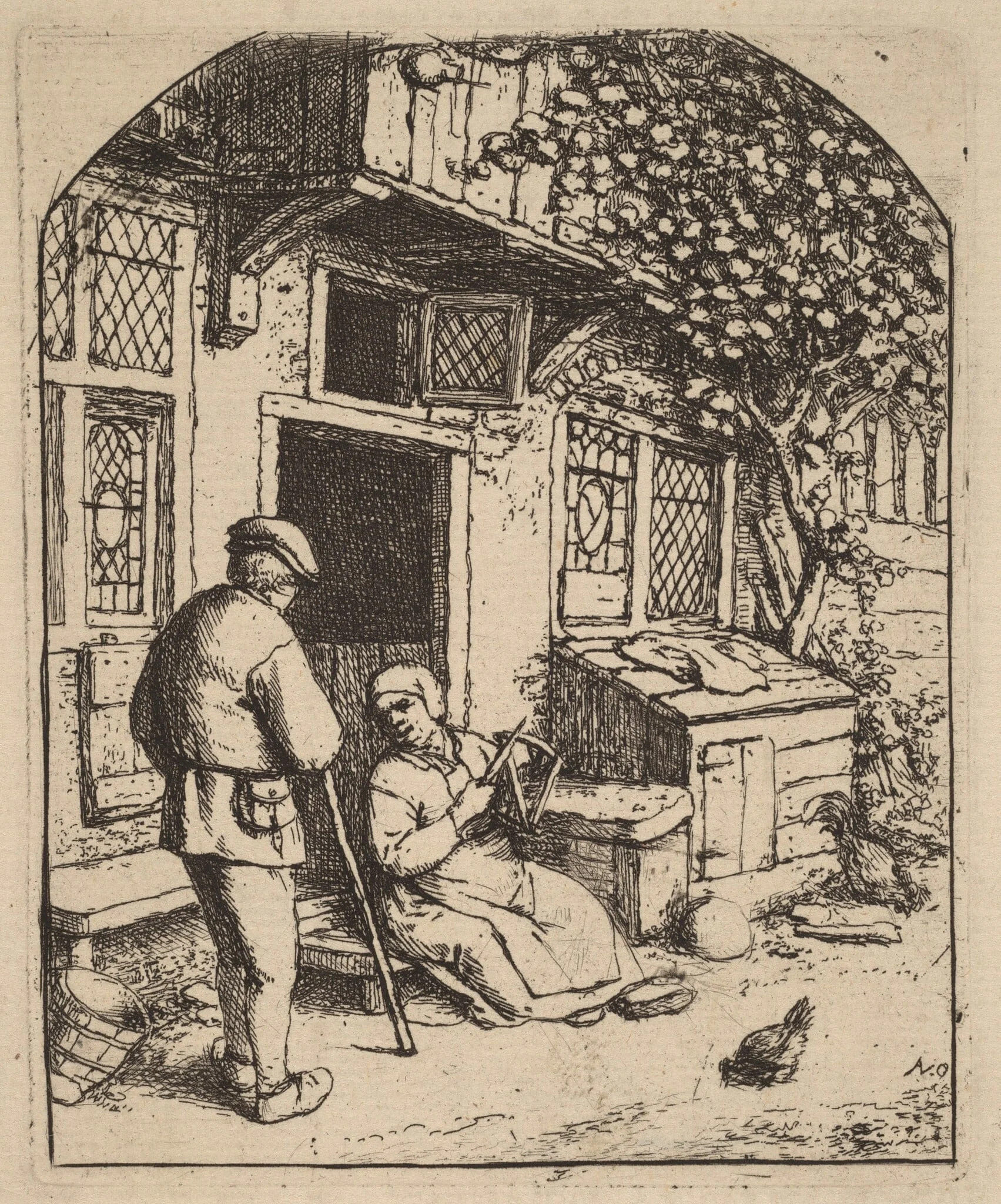 Two Peasants Outside a House, the Woman Winding Wool, detail