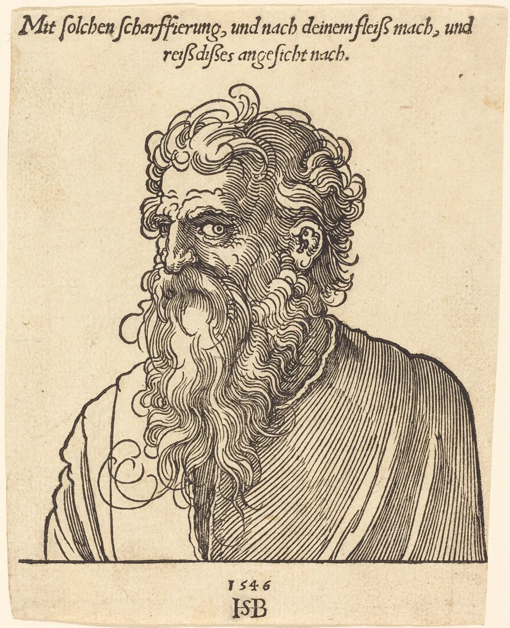 Bust of an Old Bearded Man, by Sebald Beham, ink, 1546