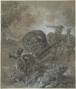 La Rancune en brancard, abattu dans le bourbier, by Jean-Baptiste Oudry, chalk, 1726