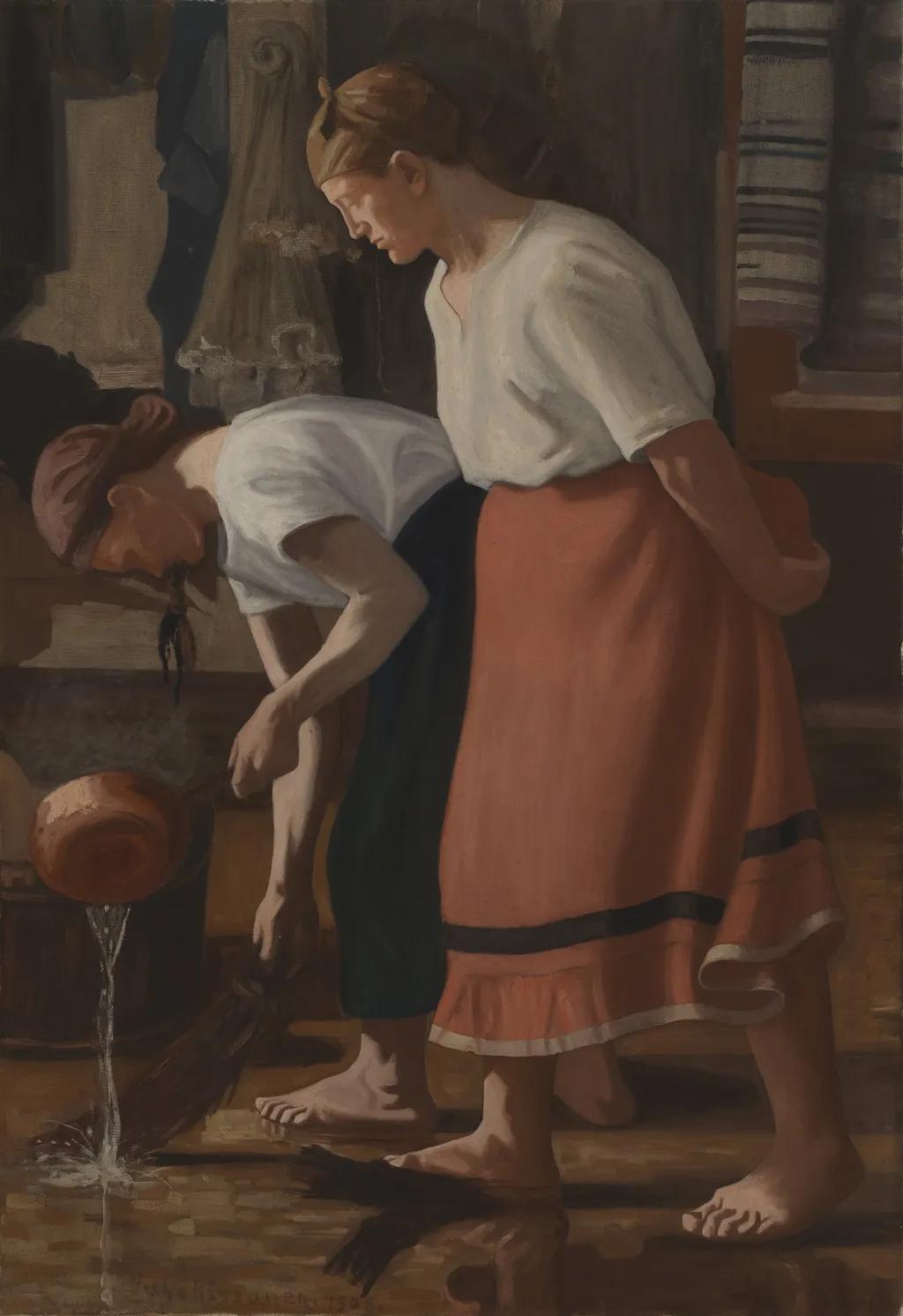 Scrubbing the Floor, by Juho Rissanen, oil, 1908