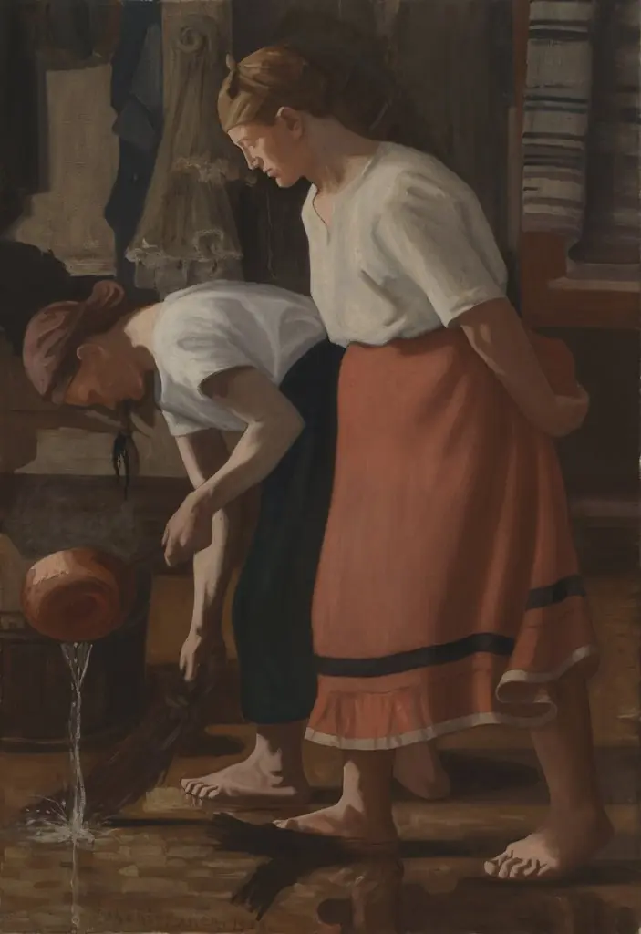 Scrubbing the Floor, by Juho Rissanen, oil, 1908