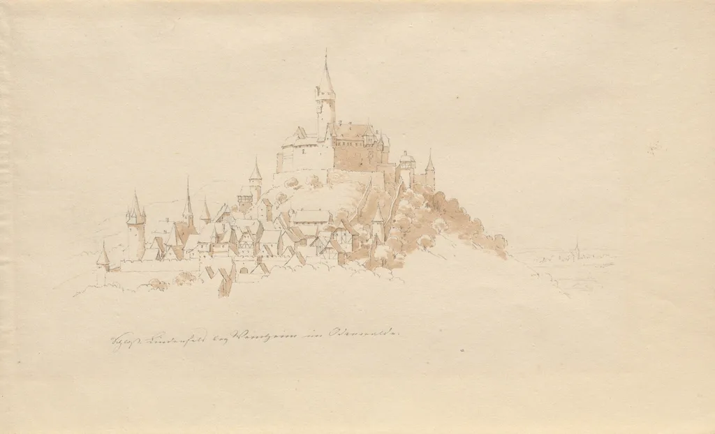 Schloss Lindenfels bei Weinheim im Odenwald, by Karl Julius von Leypold, graphite, 1840