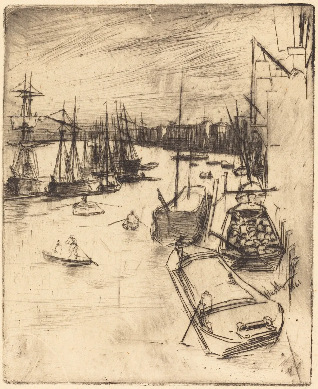 The Little Rotherhithe, by James McNeill Whistler, ink, 1861