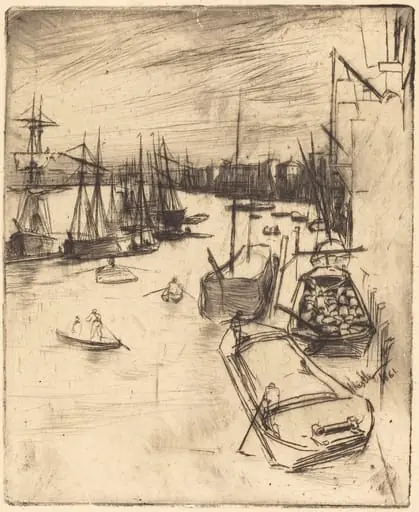 The Little Rotherhithe, by James McNeill Whistler, ink, 1861