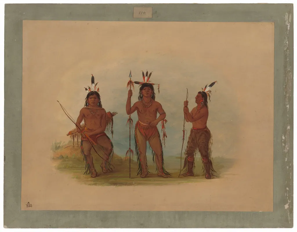 Alaeutian Chief and Two Warriors, by George Catlin, oil, 1862
