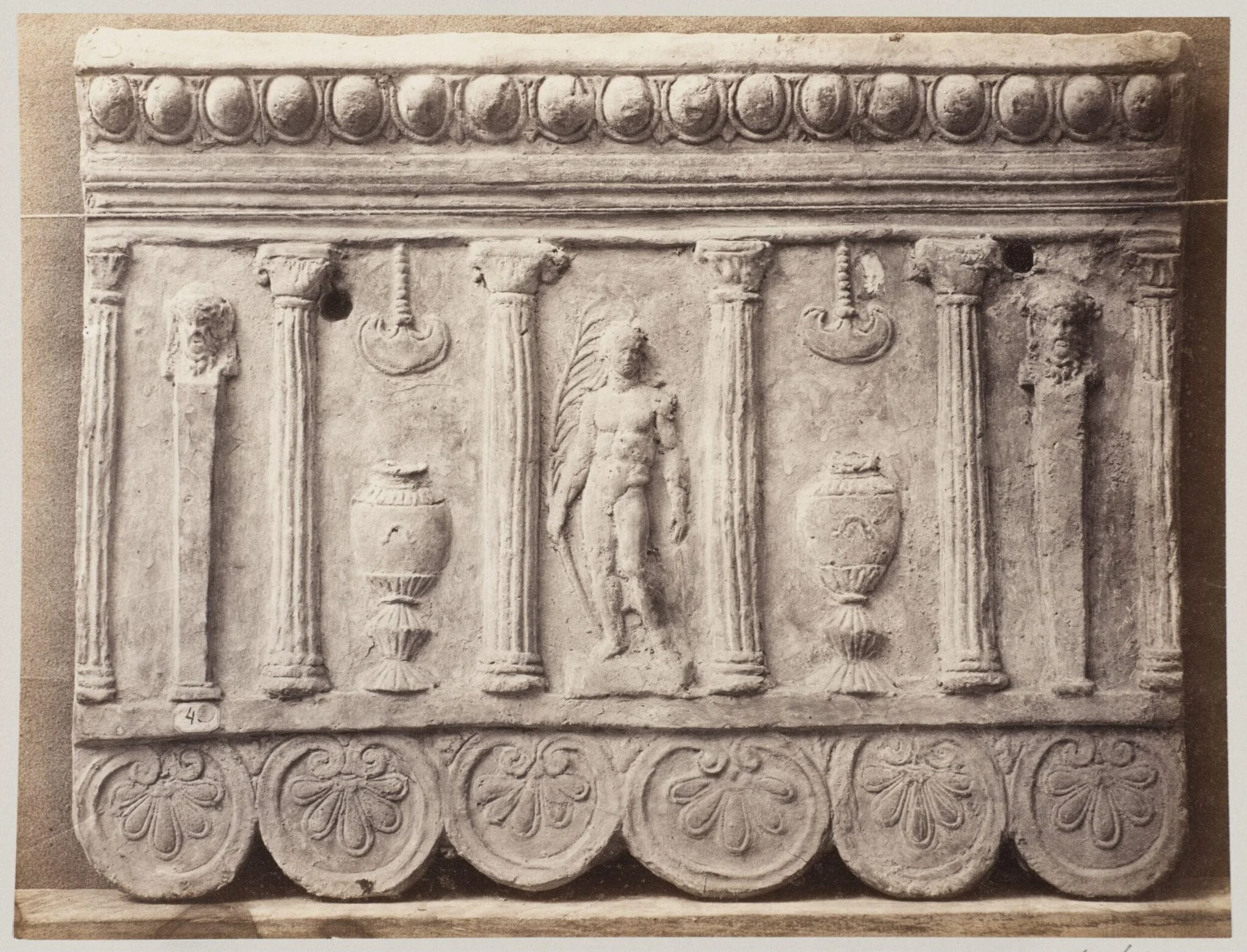 Bas-relief portion of a frieze of Hercules the conqueror in terra cotta, detail