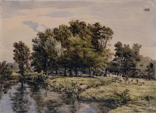 Trees and Cattle, by Pyne, watercolor