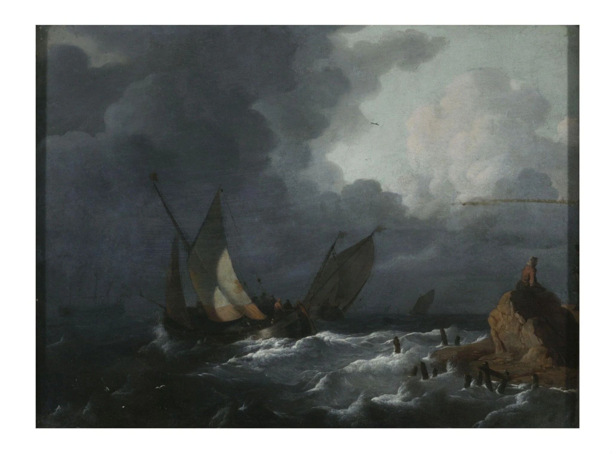 Ships off Shore in a Stormy Sea, detail