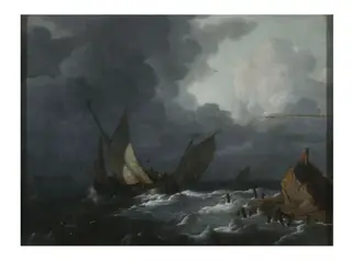 Ships off Shore in a Stormy Sea, by Ludolf Bakhuizen, oil, 1665