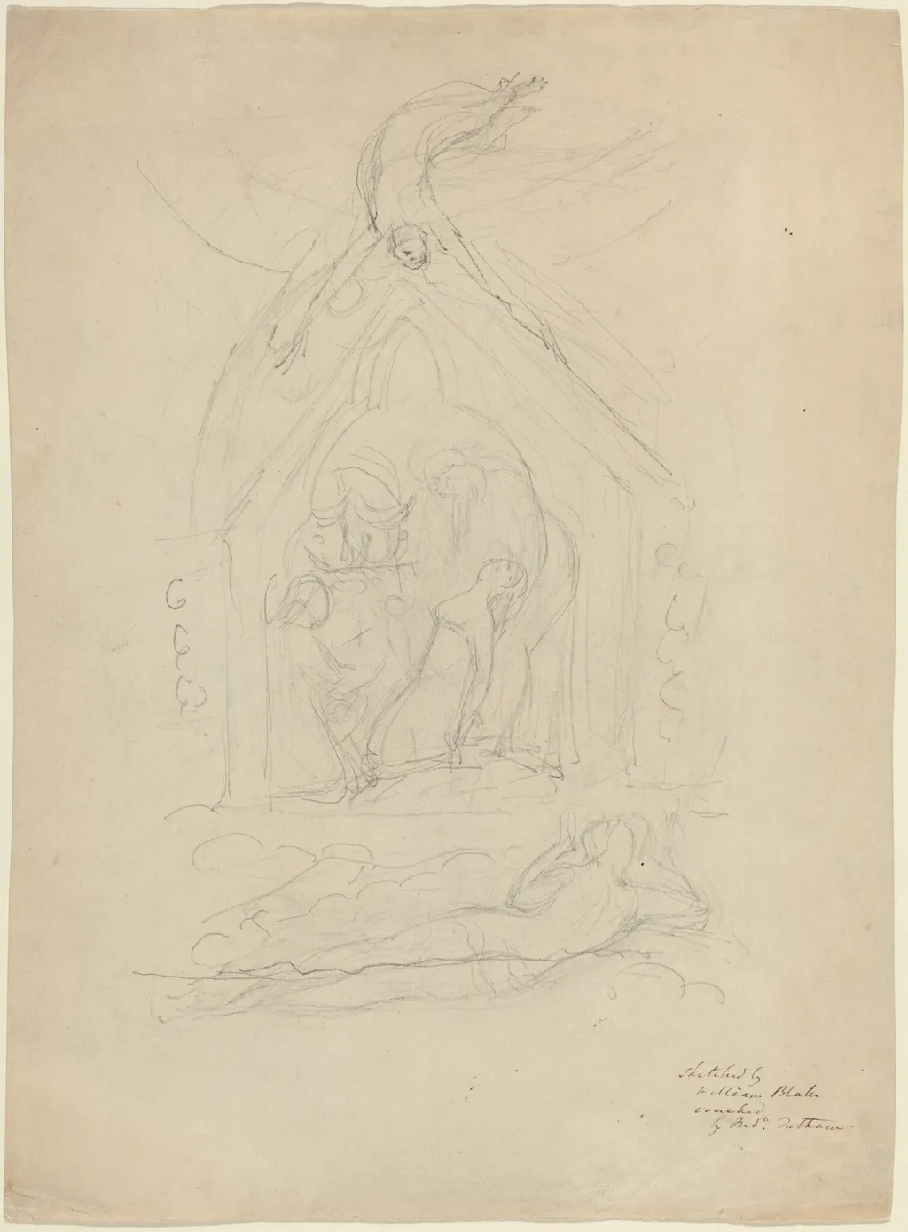 The Descent of Peace [recto], by William Blake, graphite, 1815