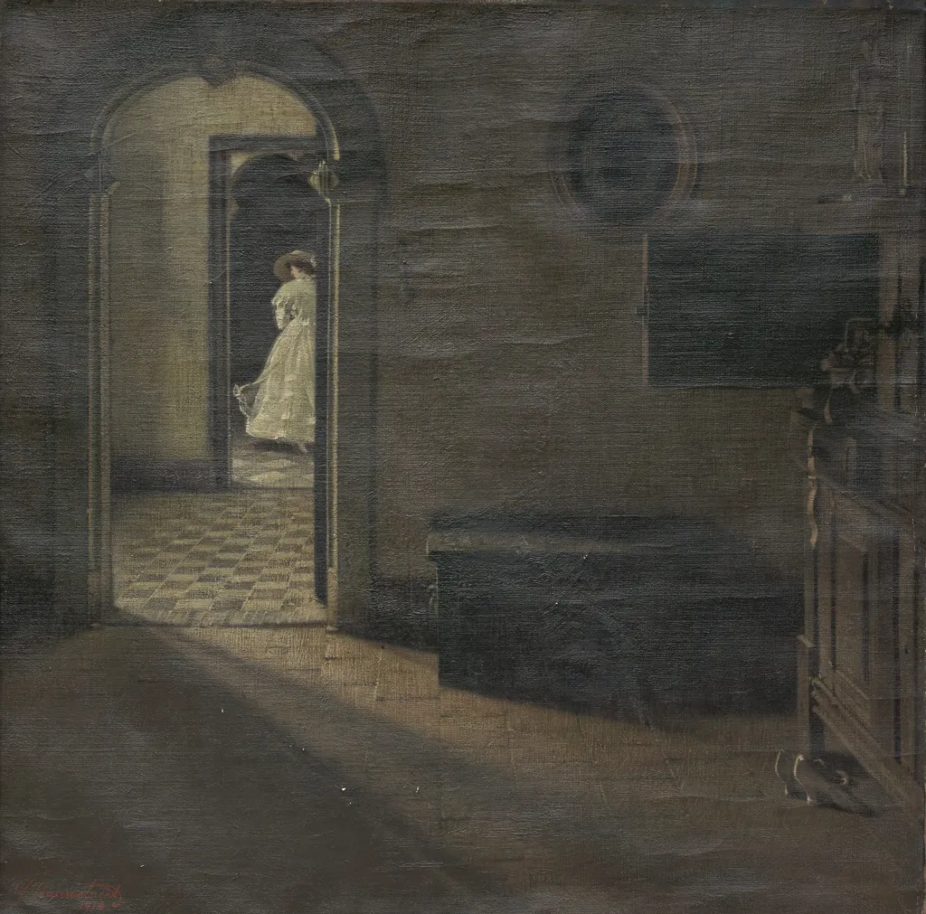 Interior with a Lady, by Georges Nauwelaerts, oil, 1918