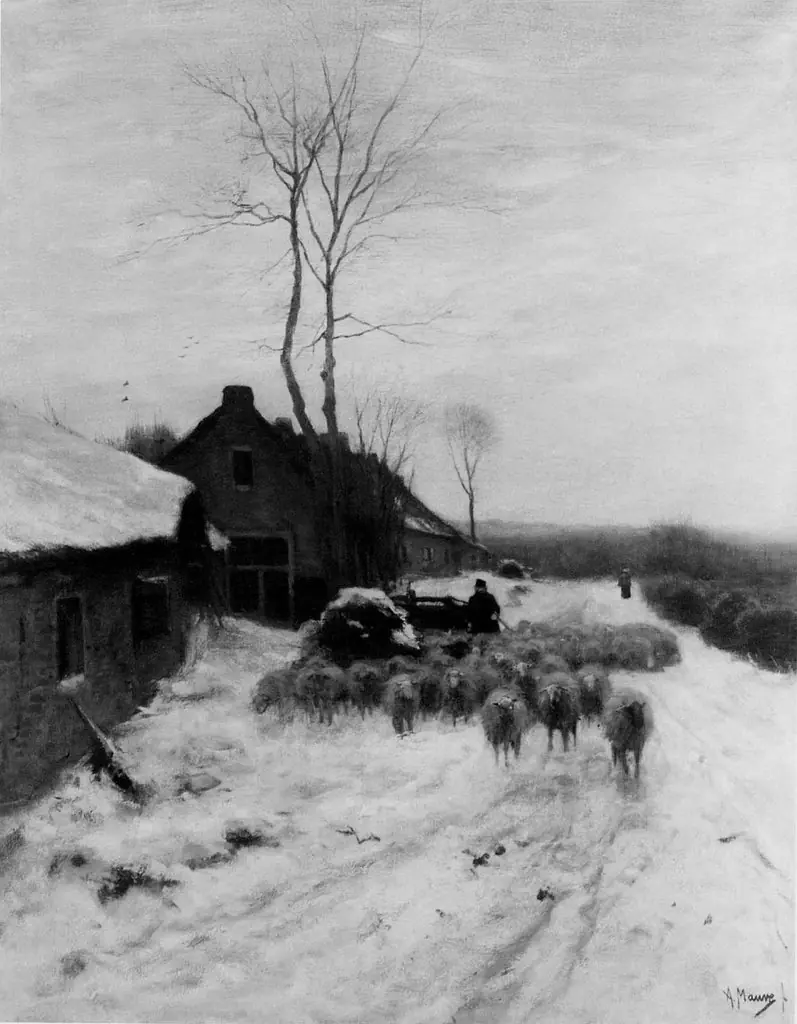 Winter Landscape with Sheep, by Anton Mauve, oil, 1873