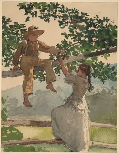 On the Fence, by Winslow Homer, gouache, 1878