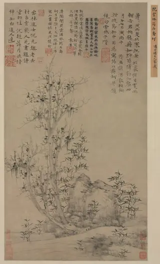 Bamboo, Rock, and Tall Tree, by Ni Zan, unspecified, 1349