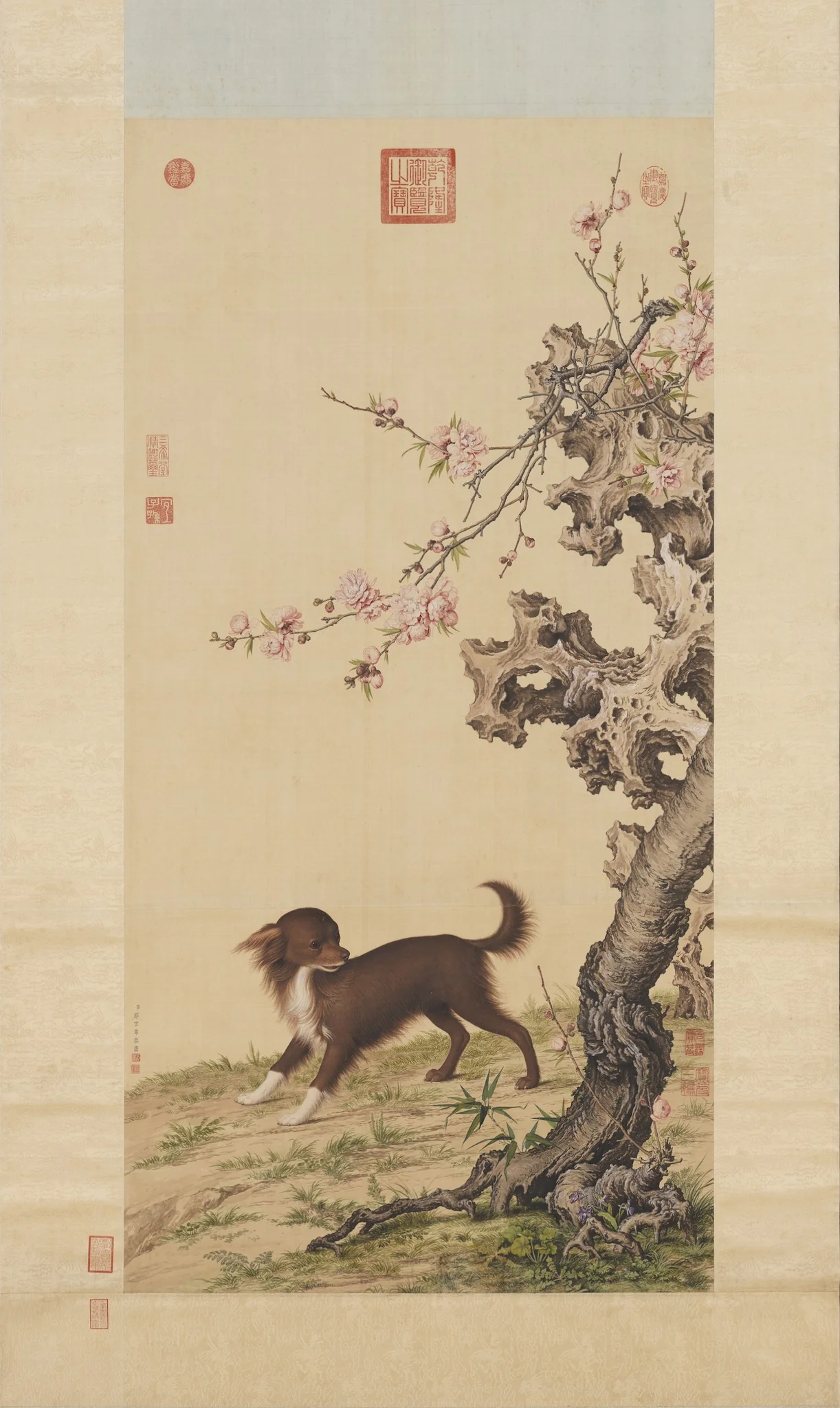 Long-haired Dog Beneath Blossoms, detail