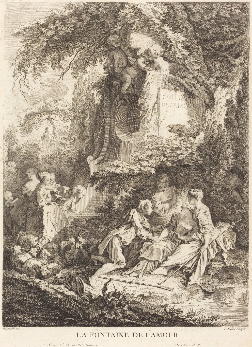 La Fontaine de l'Amour, by Pierre-Alexandre Aveline, ink, 1738