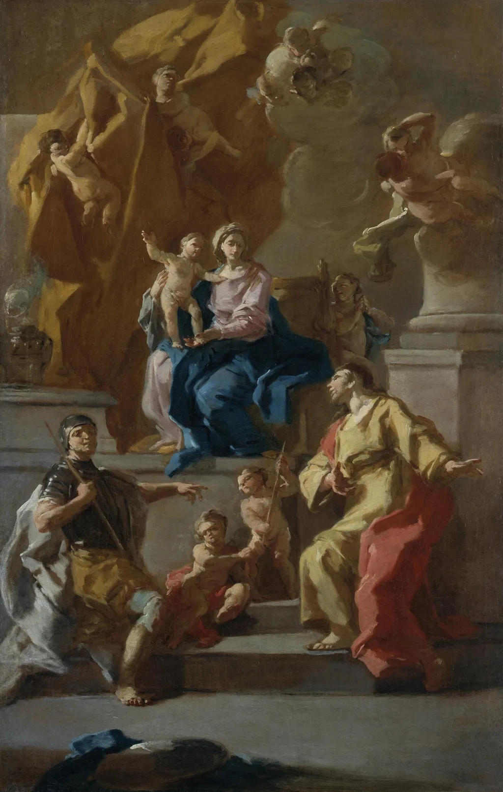The Virgin and Child Enthroned, with Angels and Two Saints, by Domenico Mondo, paint, 1773