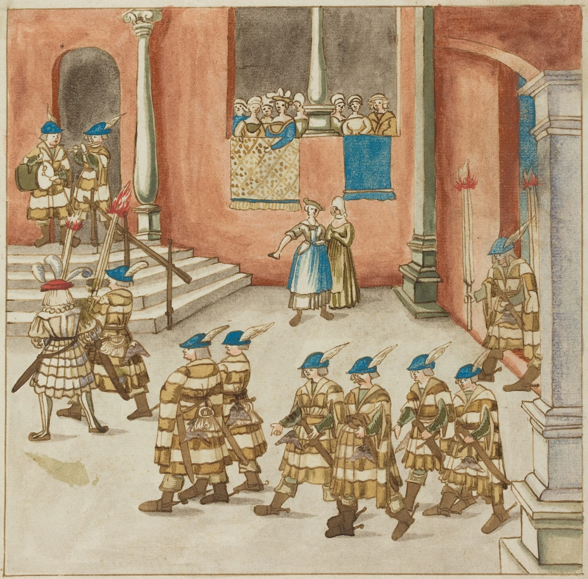 Procession of Knights Viewed by Ladies on a Balcony, detail