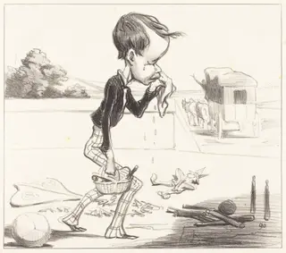 Le Jeune Estancelin est obligé de rentrer en classe!, by Honoré Daumier, ink, 1849