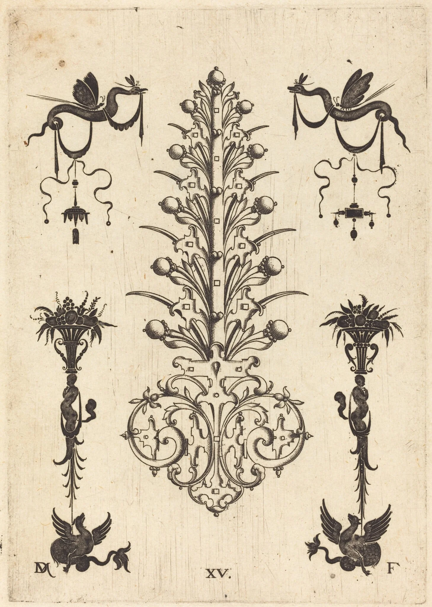 Hyacinth-Shaped Brooch with Winged Snakes at Top and Winged Animals at Bottom, detail