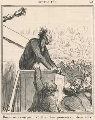 Bonne occasion pour vérifier ..., by Honoré Daumier, ink, 1869
