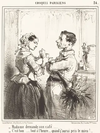 Madame demande son café, by Edouard de Beaumont, ink, 1854