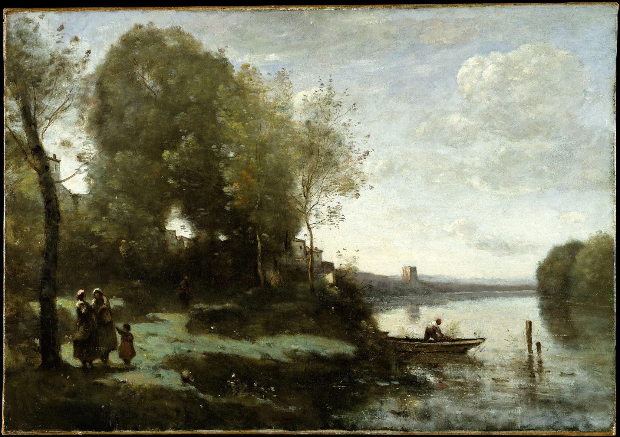 River with a Distant Tower, detail