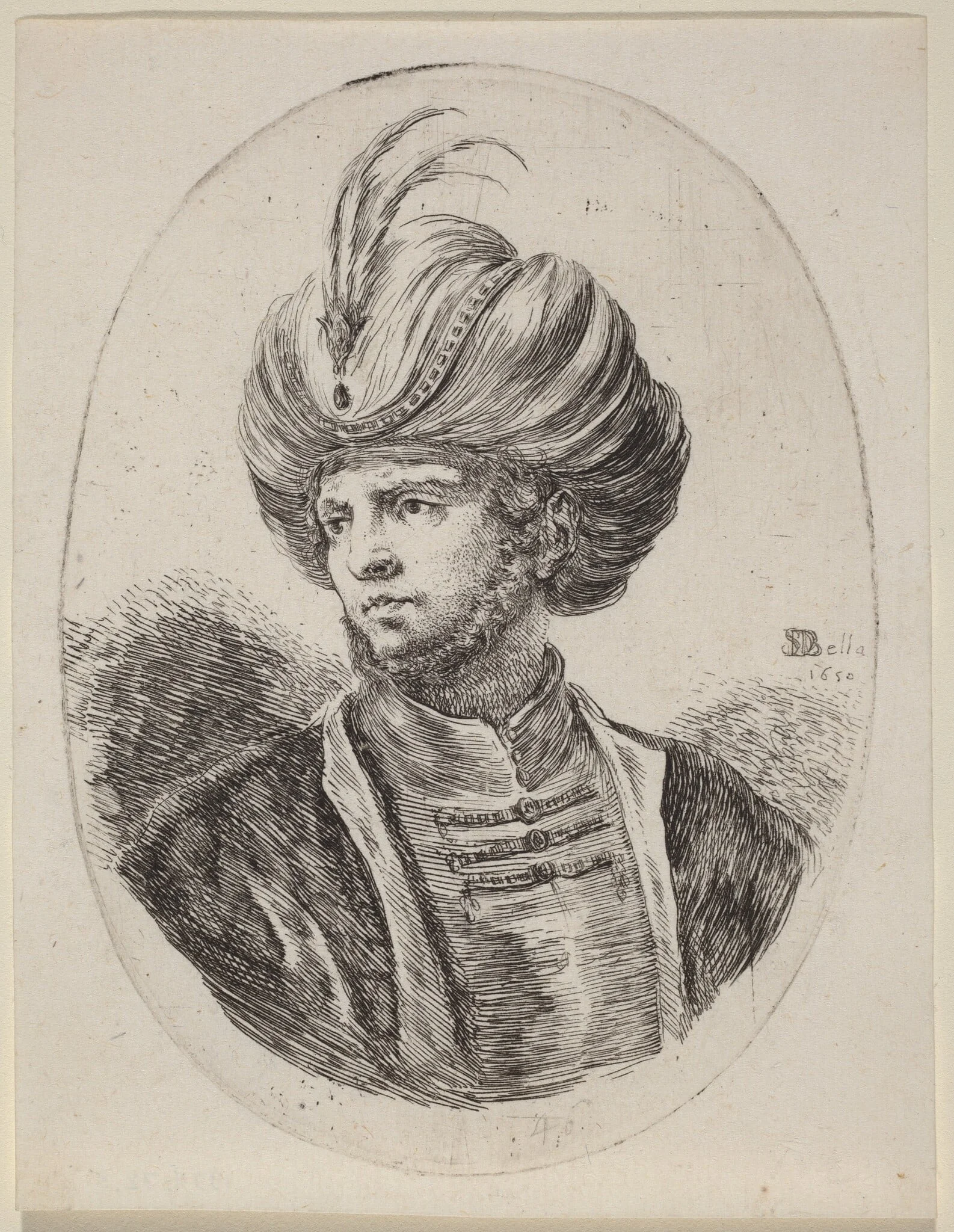 Young Moor with a Slight Beard and Feathered Turban, Turned to the Left, detail
