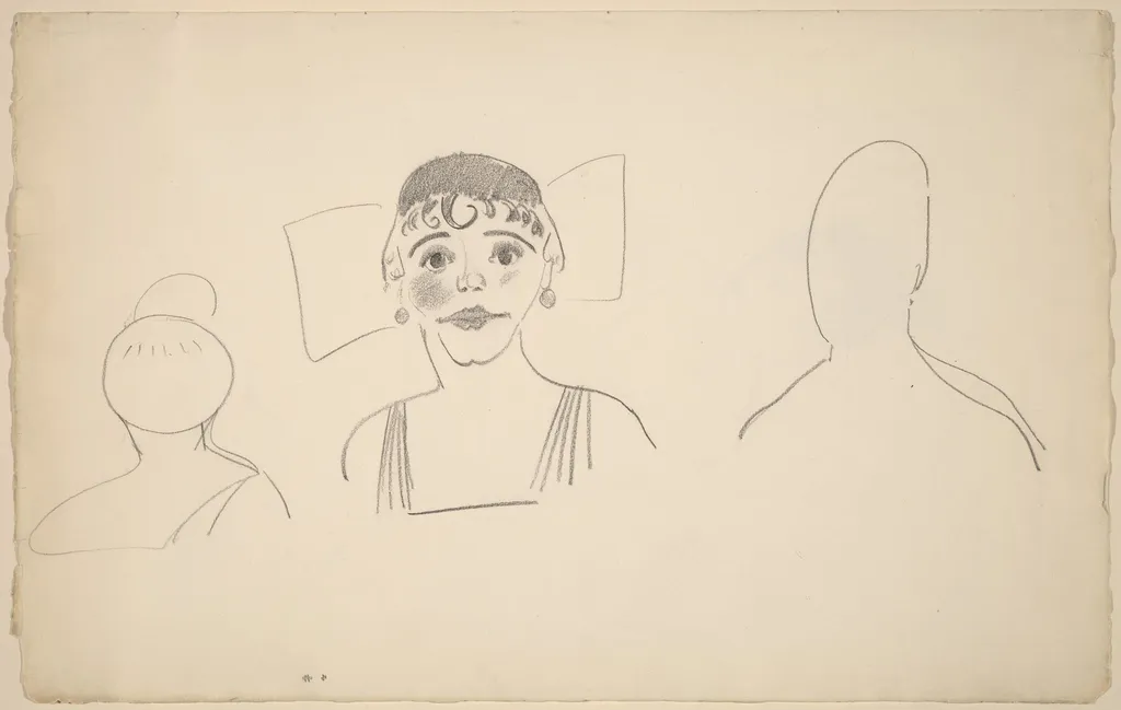 Sketches of Three Female Heads [recto], by George Bellows, graphite, 1904