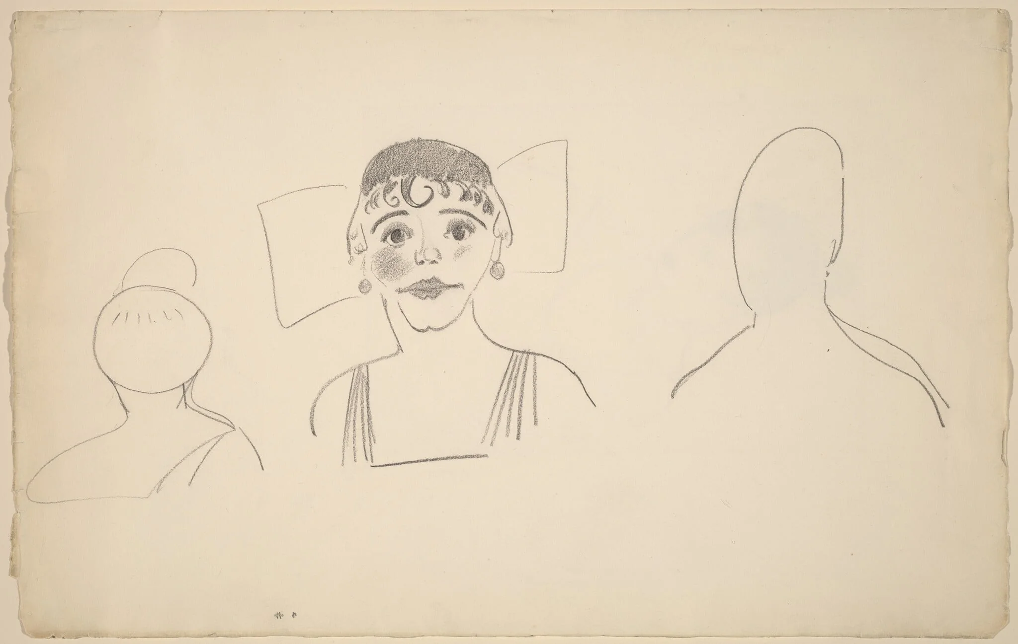 Sketches of Three Female Heads [recto], detail