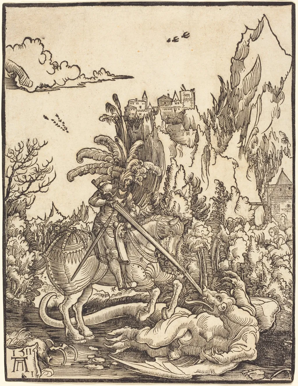 Saint George Slaying the Dragon, by Albrecht Altdorfer, ink, 1511