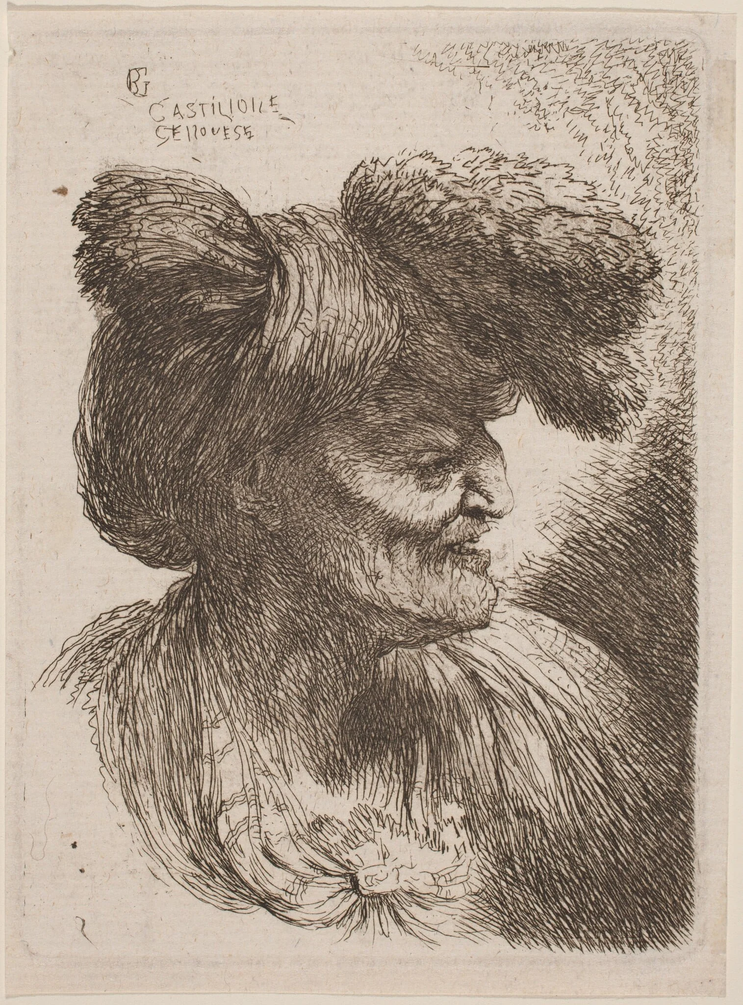 Old Man Wearing a Turban Ornamented with Fur, Facing Right, detail