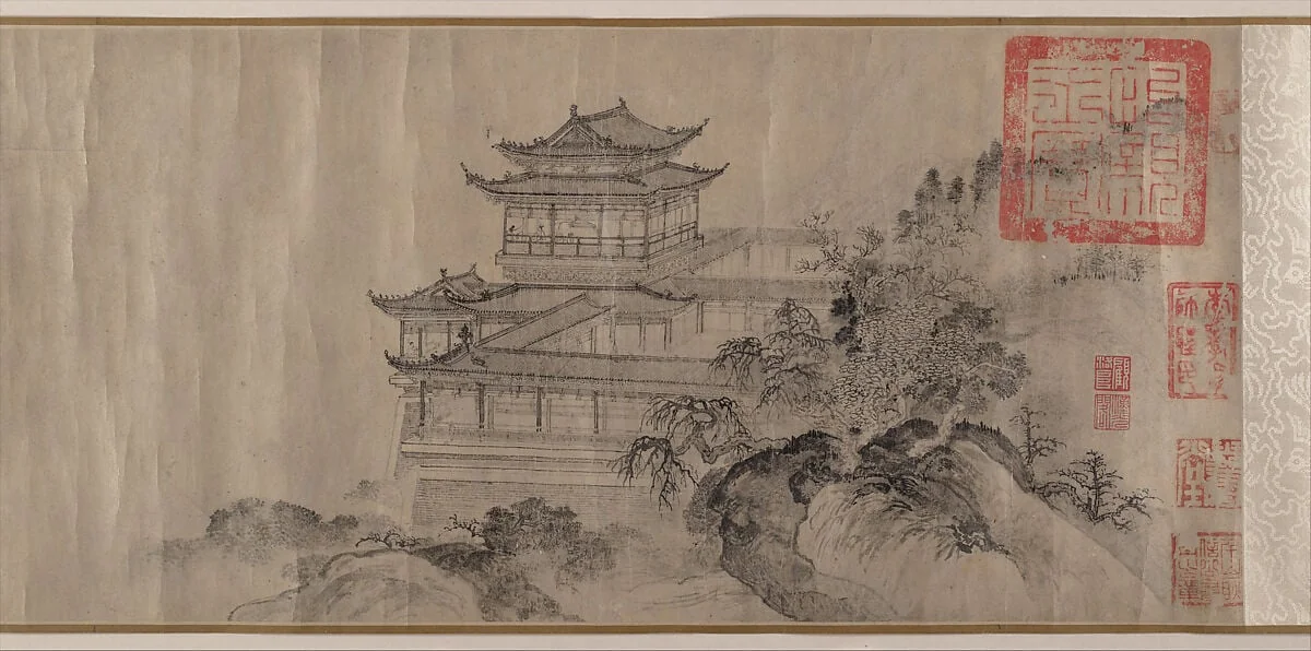 元 唐棣 滕王閣圖 卷|The Pavilion of Prince Teng, detail