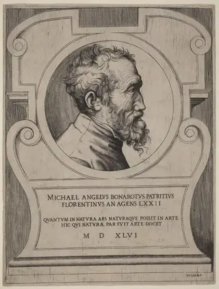 Michelangelo, by Giulio Bonasone, ink, 1546