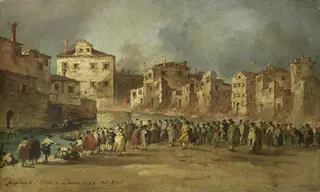 Fire in the San Marcuola Oil Depot, Venice, 28 November 1789, by Francesco Guardi, oil, 1500