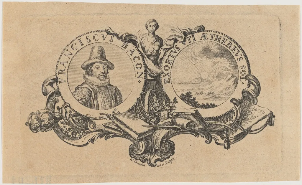 Franciscus Bacon, by Hubert François Gravelot, ink, 1736