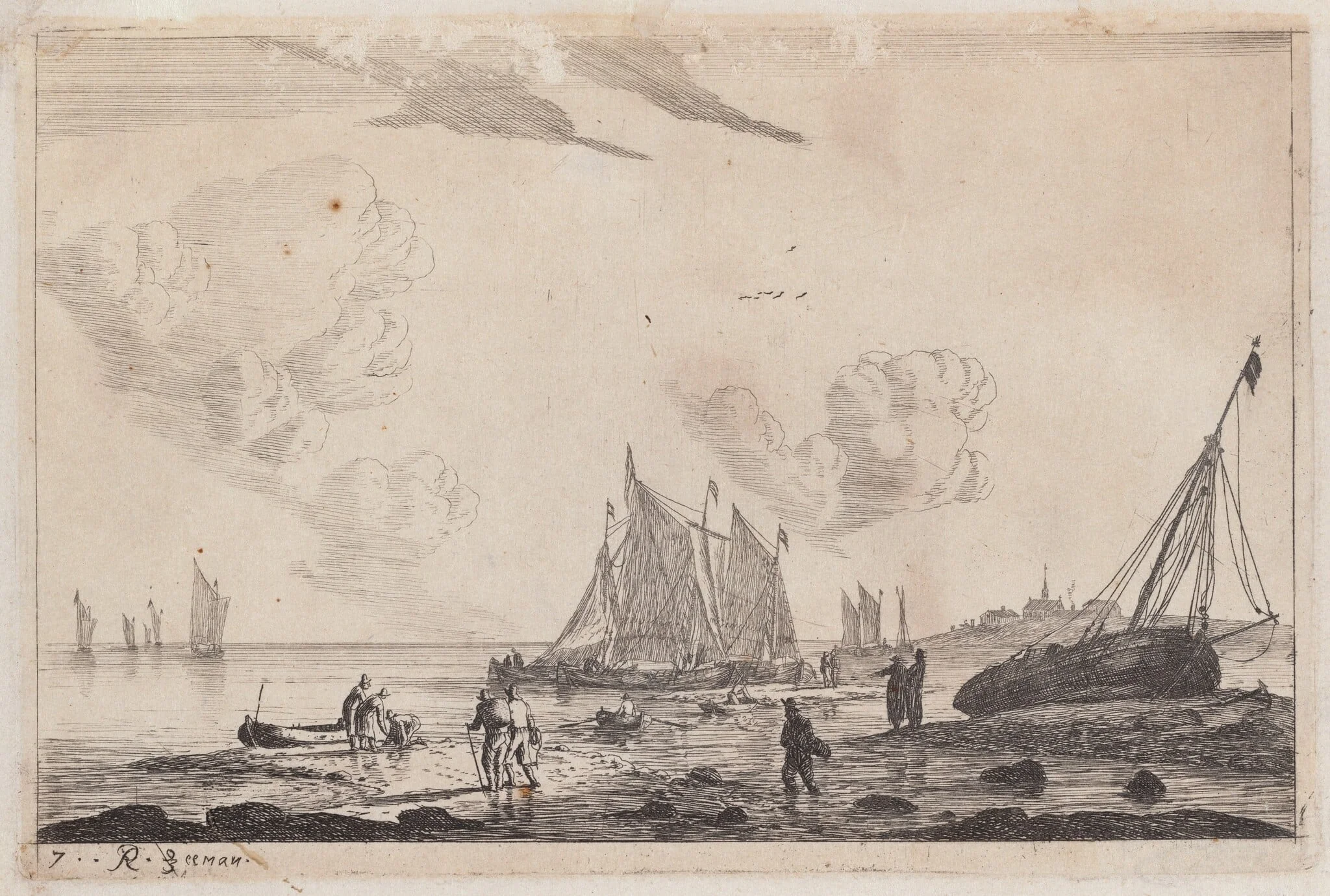 Beach Scene with Ketches and other Fishing Boats, detail
