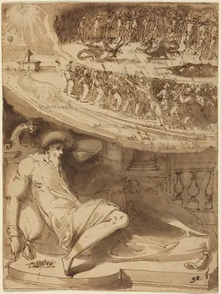 The Dream of Mordecai, by Giovanni Guerra, ink, 1581