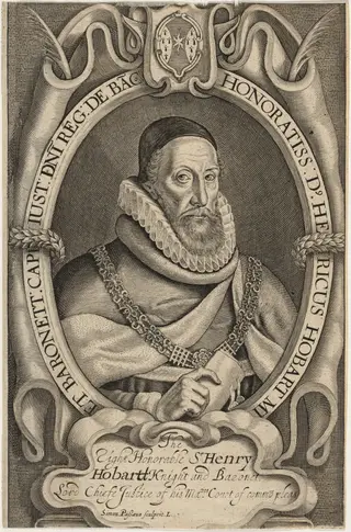 Sir Henry Hobart, by Simon van de Passe, ink, 1621