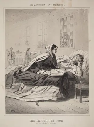 Campaign Sketches: The Letter for Home, by Winslow Homer, ink, 1863